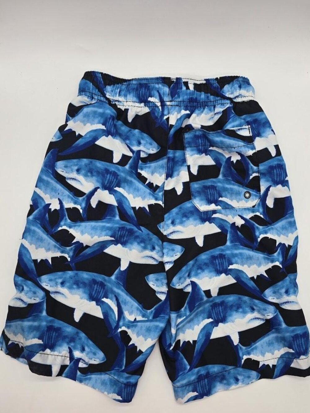 Shark Print Swim Trunks Boys L 10-12 Blue Beach Pool Shorts - Picture 6 of 7